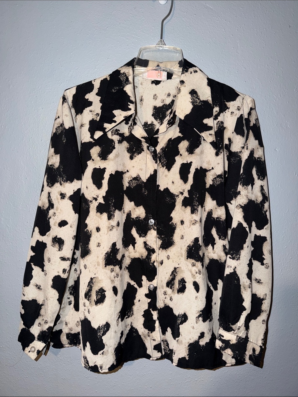 Black & Cream Printed Button-Up Blouse
